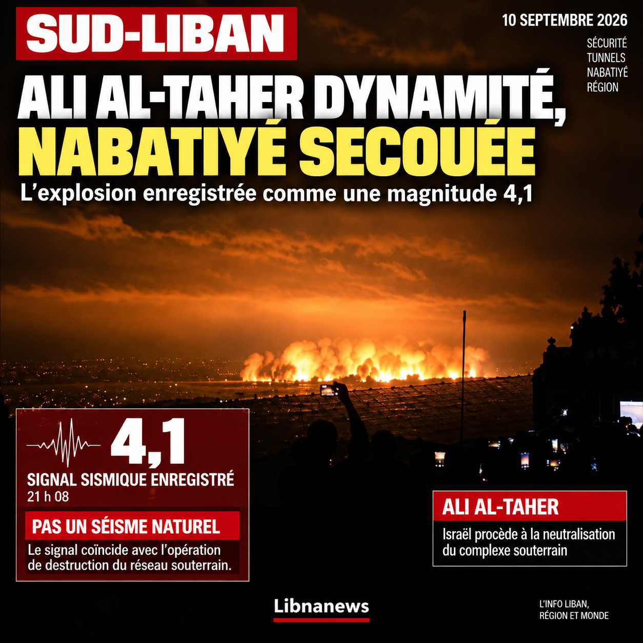 South Lebanon: Ali al-Taher explosion shakes Nabatiyé with an earthquake caused by 4.1 on the Richter scale